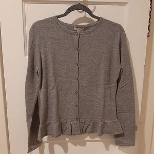 Garnet Hill Grey Soft Cashmere Peplum Cardigan Sweater Size Medium